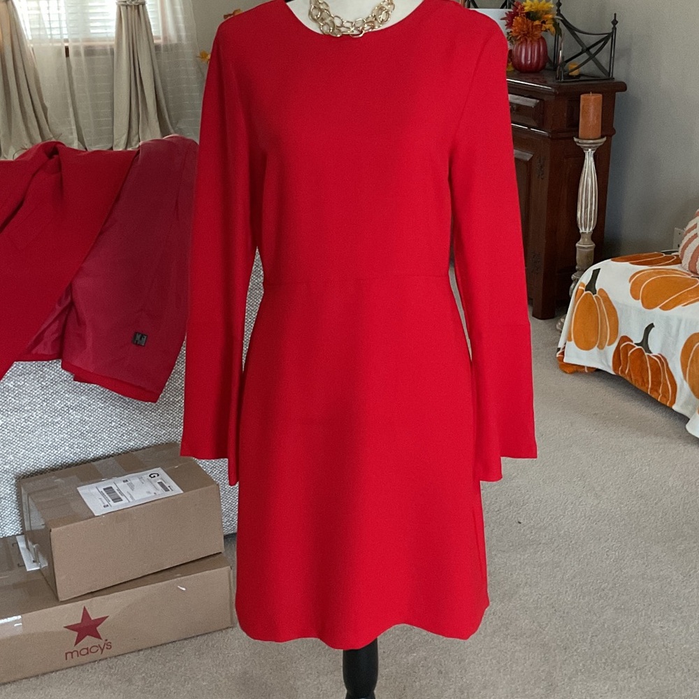 Banana Republic Red dress AND  Tahari jacket, AND gold necklace